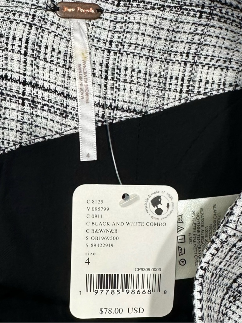 Free People Plaid Curved Hem Micro Shorts Black White Size 4 NWT - Picture 7 of 8